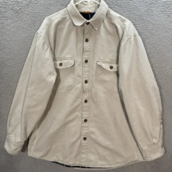 Vintage Woolrich Shirt Mens L Tan Canvas Chore Shacket Workwear Flannel Lined - Picture 1 of 7